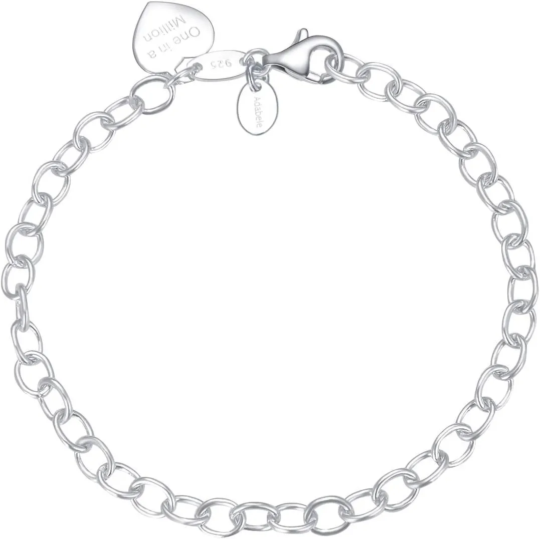 Adabele Solid Sterling Silver Heart Pendant 5.5mm Chain Bracelet 7 inch 7.5 inch 8 inch One in a Million Hypoallergenic Nickel Free Made In Italy Women Jewelry