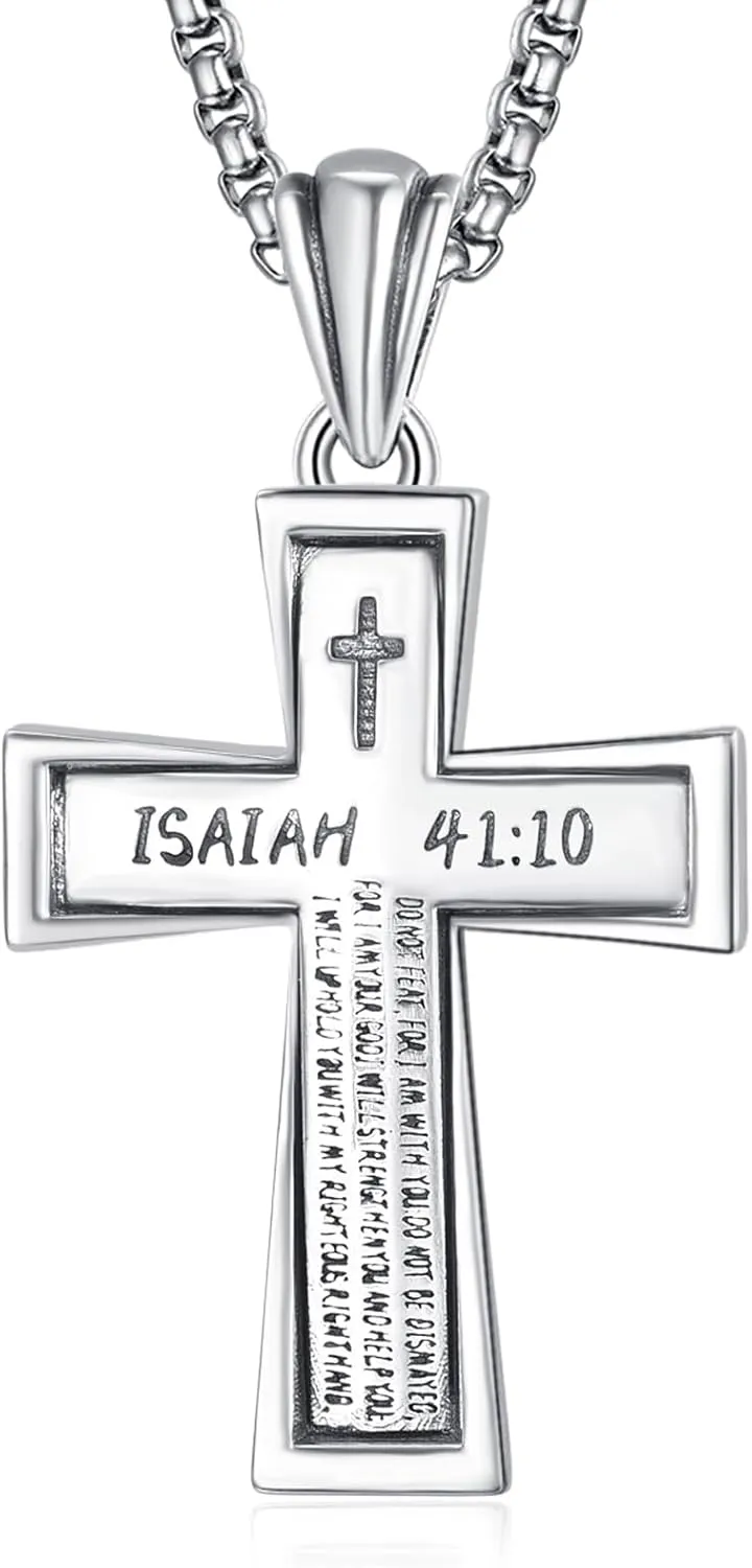 ADMETUS Cross Necklaces 925 Sterling Silver Bible Verse Pendant Jewelry Inspirational Gifts for Men with 22" 2" Rolo Chain