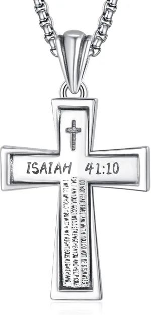 ADMETUS Cross Necklaces 925 Sterling Silver Bible Verse Pendant Jewelry Inspirational Gifts for Men with 22" 2" Rolo Chain