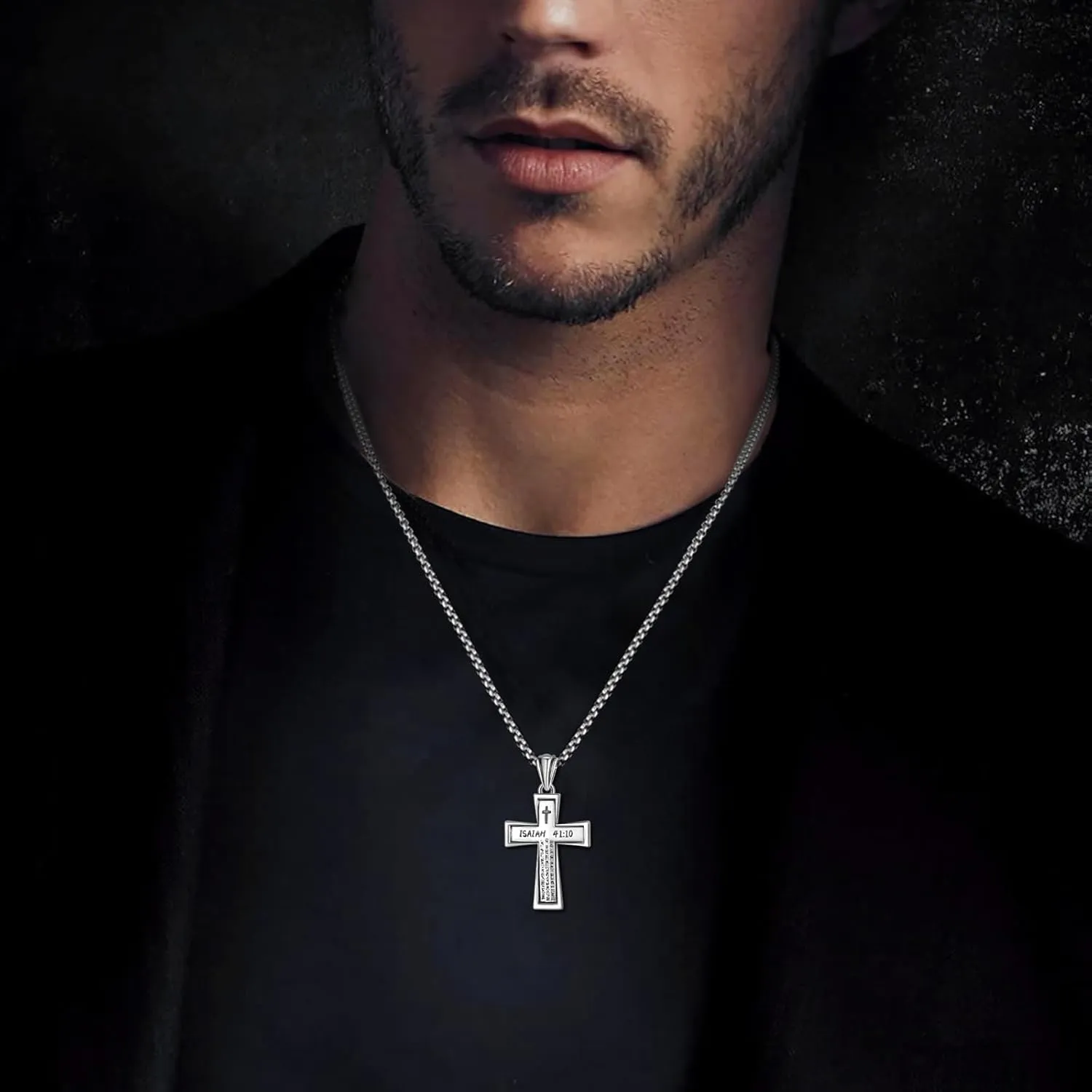 ADMETUS Cross Necklaces 925 Sterling Silver Bible Verse Pendant Jewelry Inspirational Gifts for Men with 22" 2" Rolo Chain