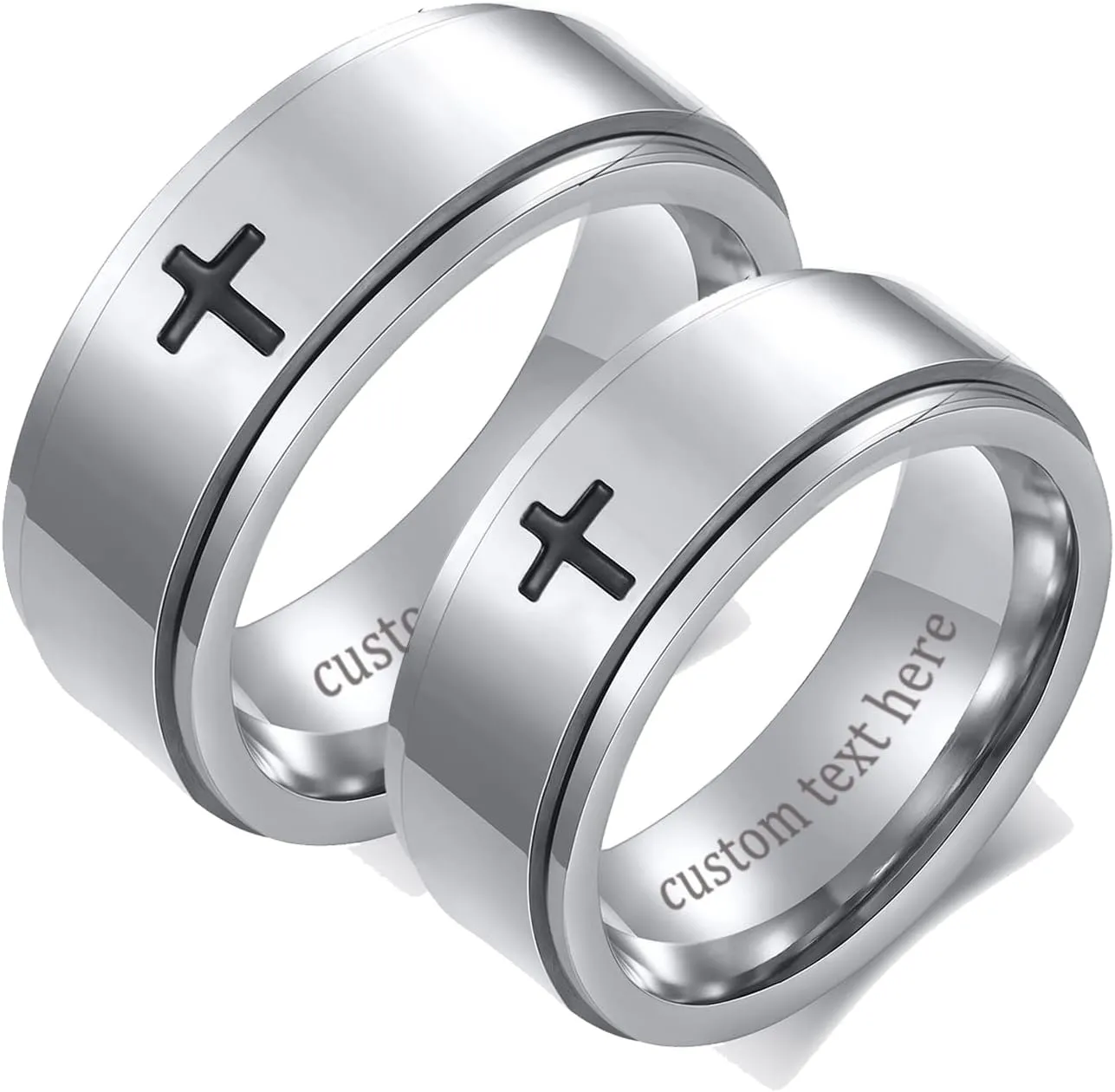 Aienid Stainless Steel Couple Band Cross Rings Silver Wedding Ring for Him and Her