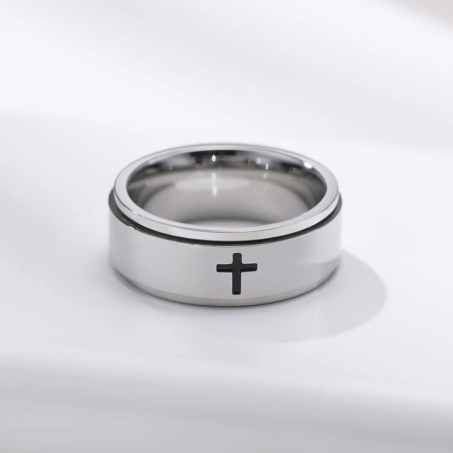 Aienid Stainless Steel Couple Band Cross Rings Silver Wedding Ring for Him and Her