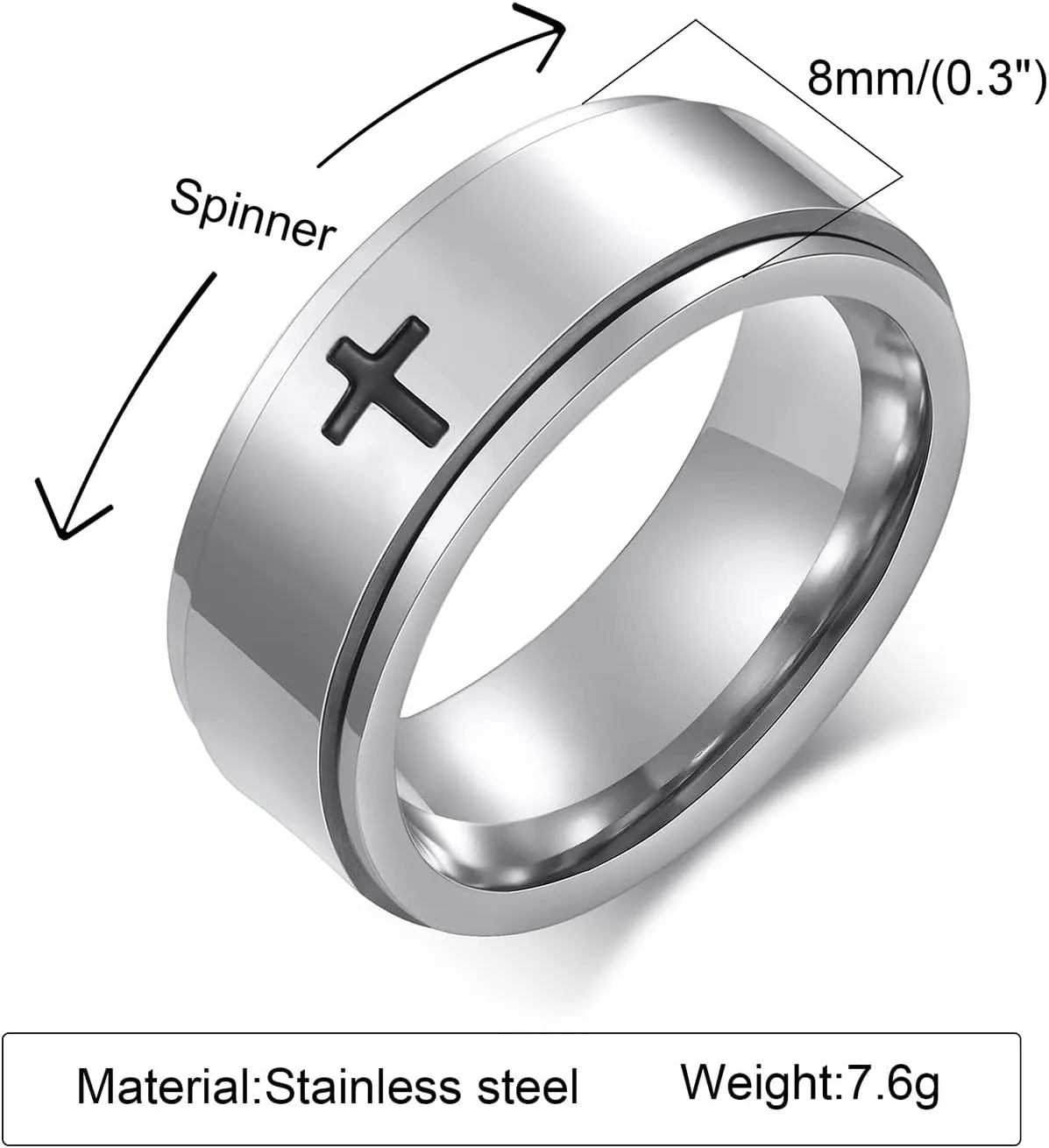 Aienid Stainless Steel Couple Band Cross Rings Silver Wedding Ring for Him and Her