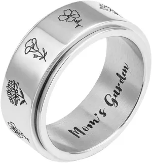 AILIN Custom Anxiety Rings Fidget Rings for Women Men Stainless Steel Personalized Engraved Stress Relief Spinner Rings for Birth Flower Band Rings Gifts For Mother Grandma