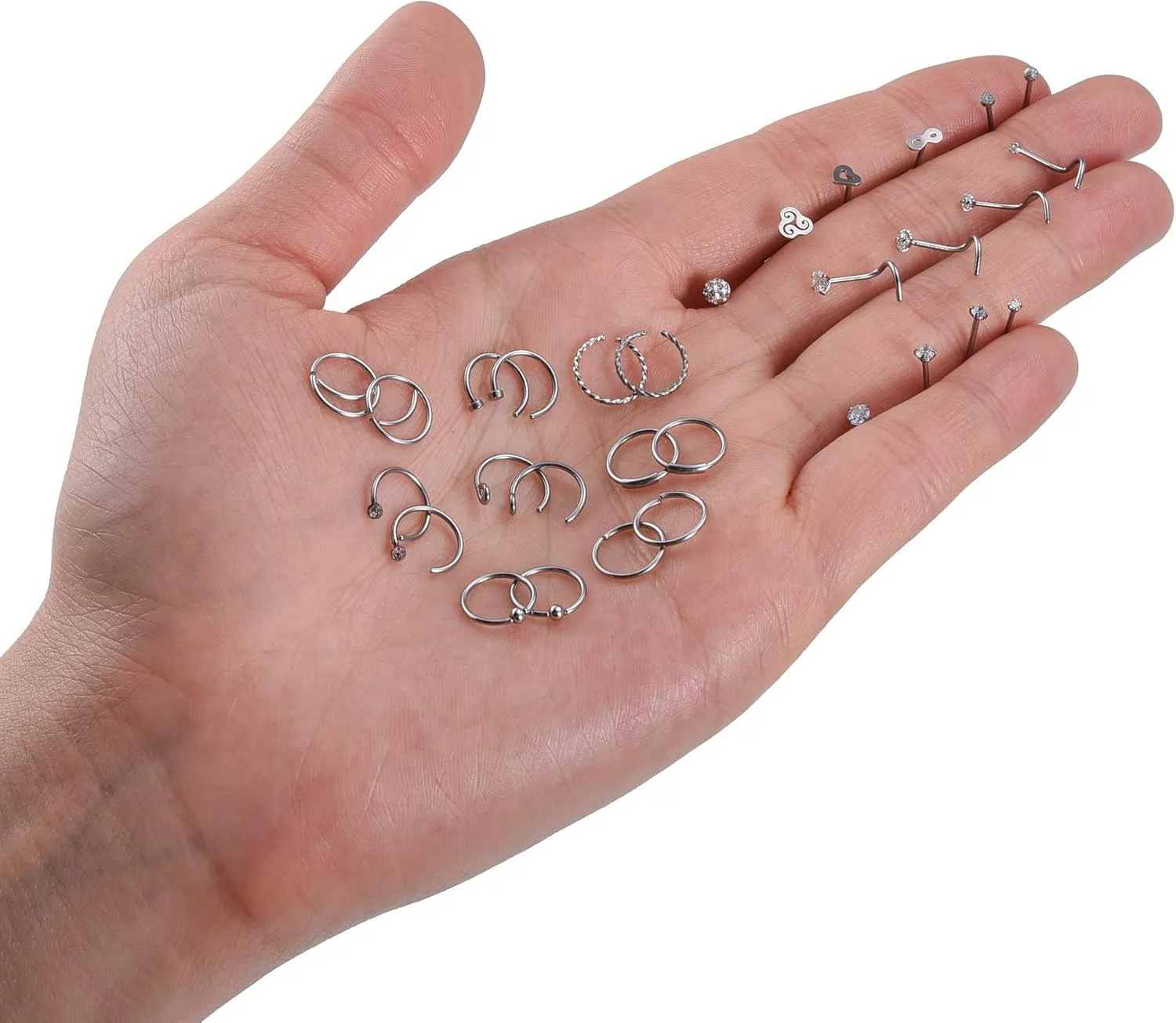 AllerPierce 20G Nose Rings Set 30-40Pcs Bone Screw L Shaped Studs Hypoallergenic Tragus Cartilage Ring Hoop Stainless Steel Piercing Jewelry for Women Men