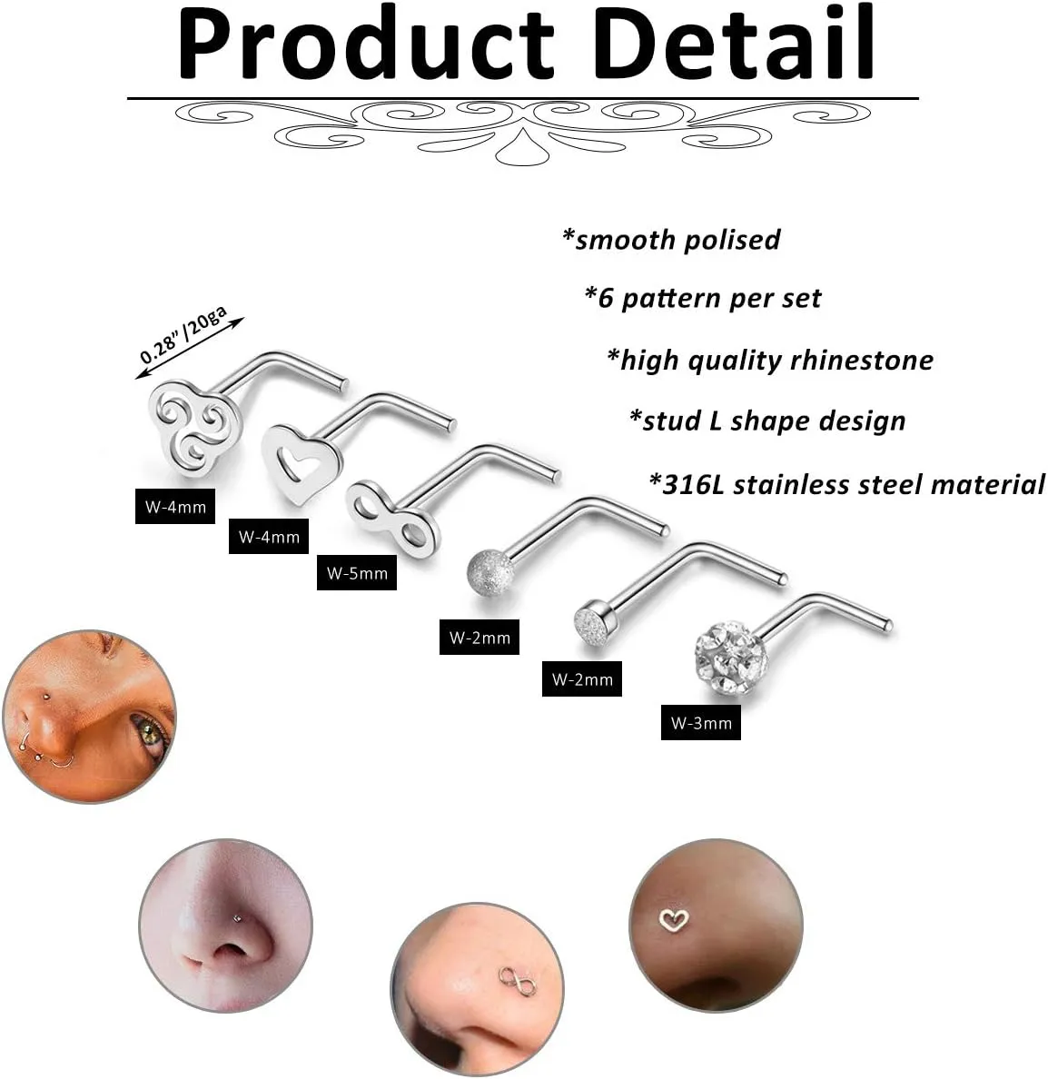 AllerPierce 20G Nose Rings Set 30-40Pcs Bone Screw L Shaped Studs Hypoallergenic Tragus Cartilage Ring Hoop Stainless Steel Piercing Jewelry for Women Men