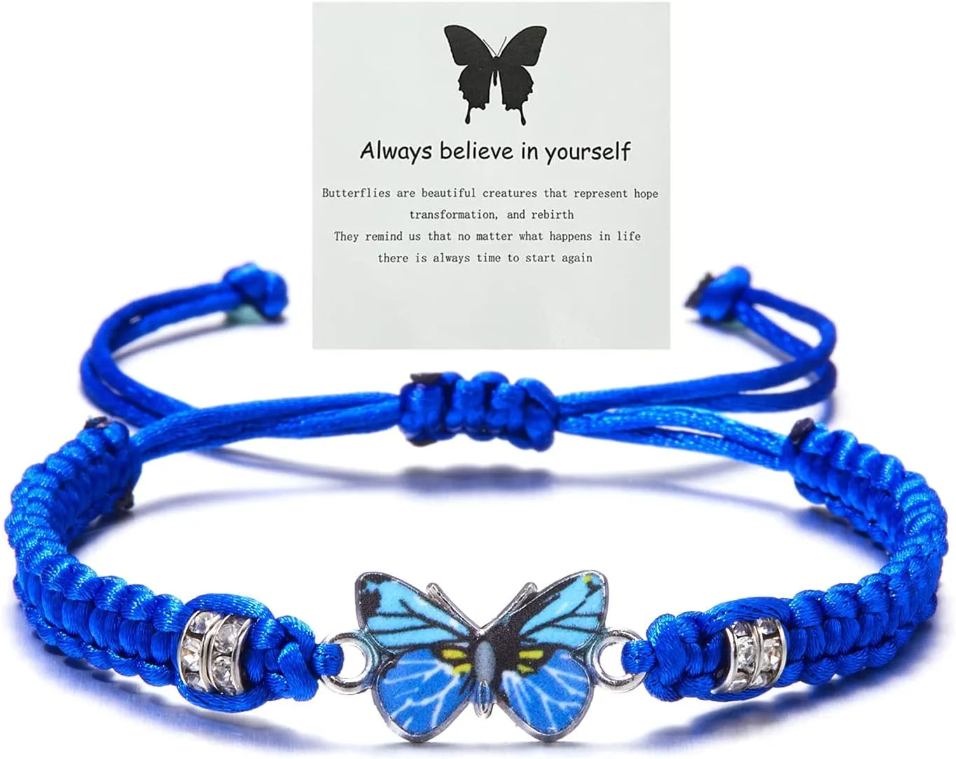 Always Believe in Yourself Butterfly Bracelet - Cute Charm Bracelets for Women, Adjustable Braided Rope, Lucky Friendship Matching Bracelet