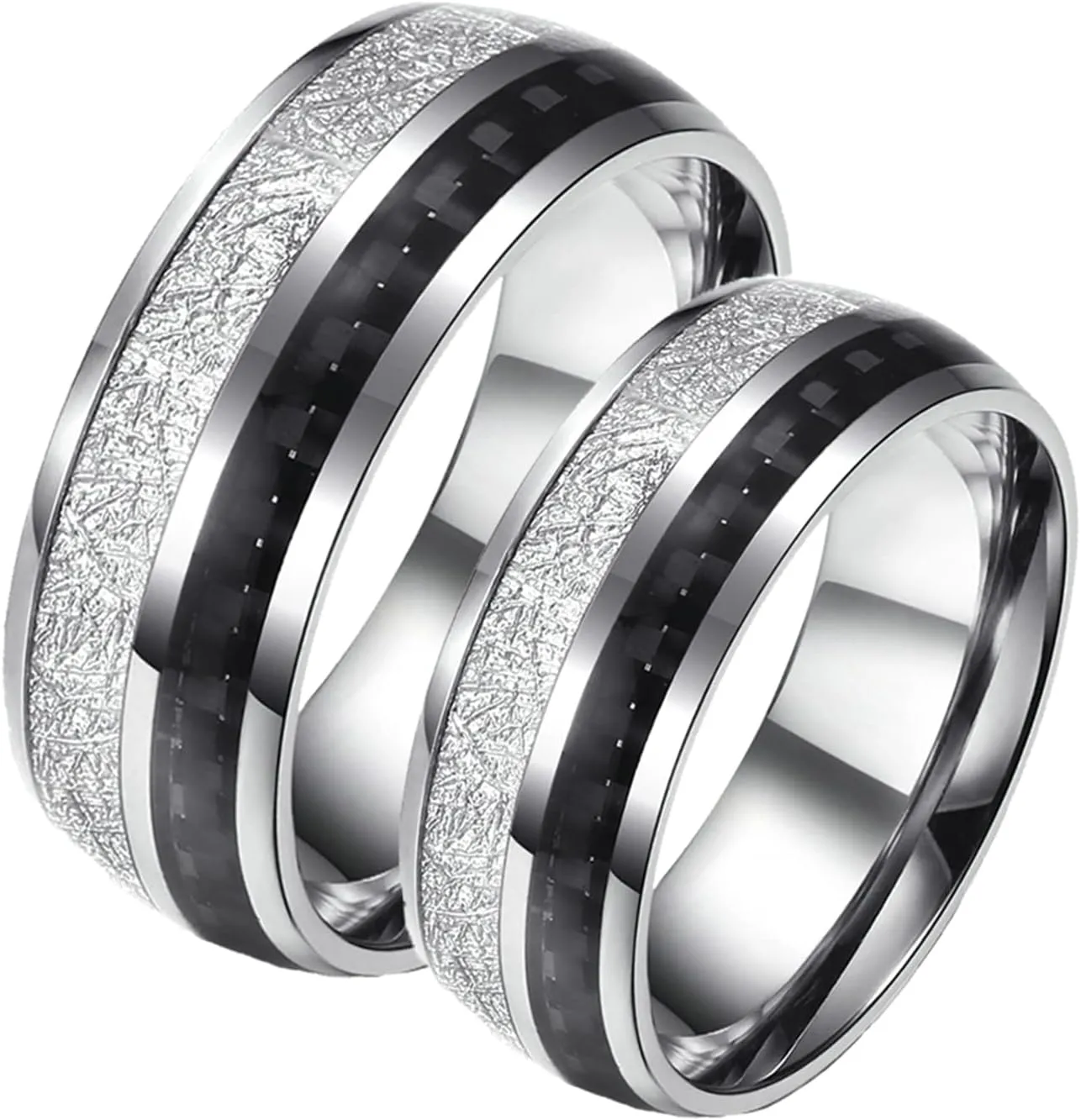 ANAZOZ Anniversary Ring Set for Husband and Wife, Stainless Steel 8MM Engraved Wedding Rings with Carbon Fiber Inlaid