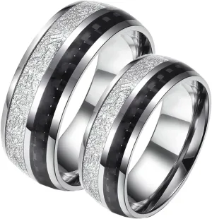 ANAZOZ Anniversary Ring Set for Husband and Wife, Stainless Steel 8MM Engraved Wedding Rings with Carbon Fiber Inlaid