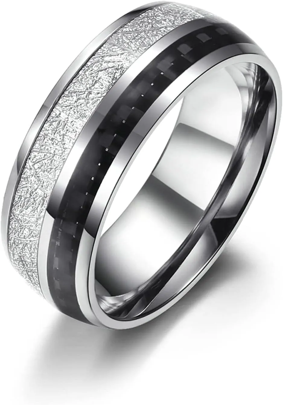 ANAZOZ Anniversary Ring Set for Husband and Wife, Stainless Steel 8MM Engraved Wedding Rings with Carbon Fiber Inlaid