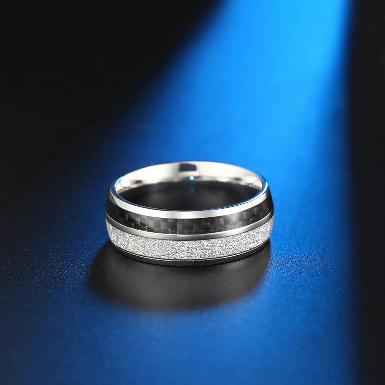 ANAZOZ Anniversary Ring Set for Husband and Wife, Stainless Steel 8MM Engraved Wedding Rings with Carbon Fiber Inlaid