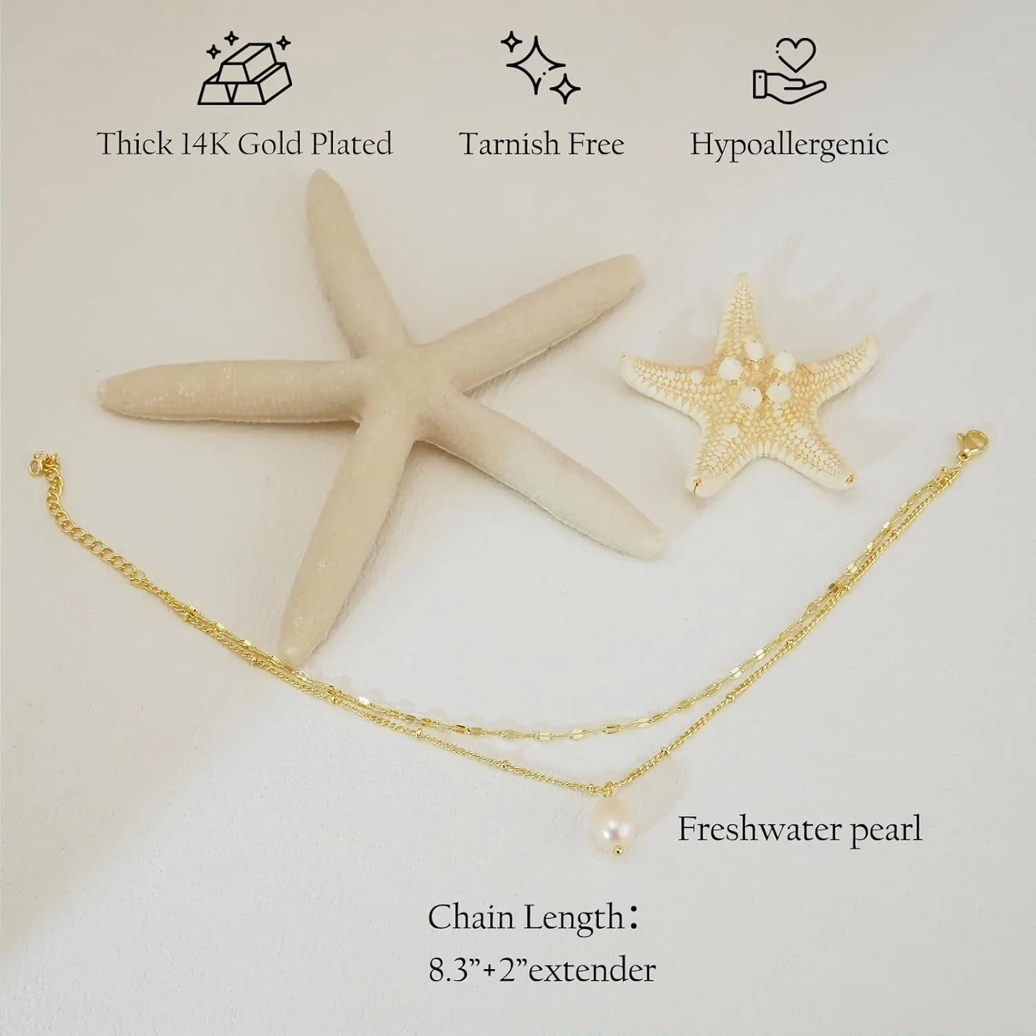 Ankle Bracelets for Women 14k Real Gold Silver Plated Anklets Freshwater Pearl Seashell Mermaid Heart Evil Eye Charms Adjustable Chain Waterproof Hypoallergenic Body Jewelry Cute Trendy Gifts