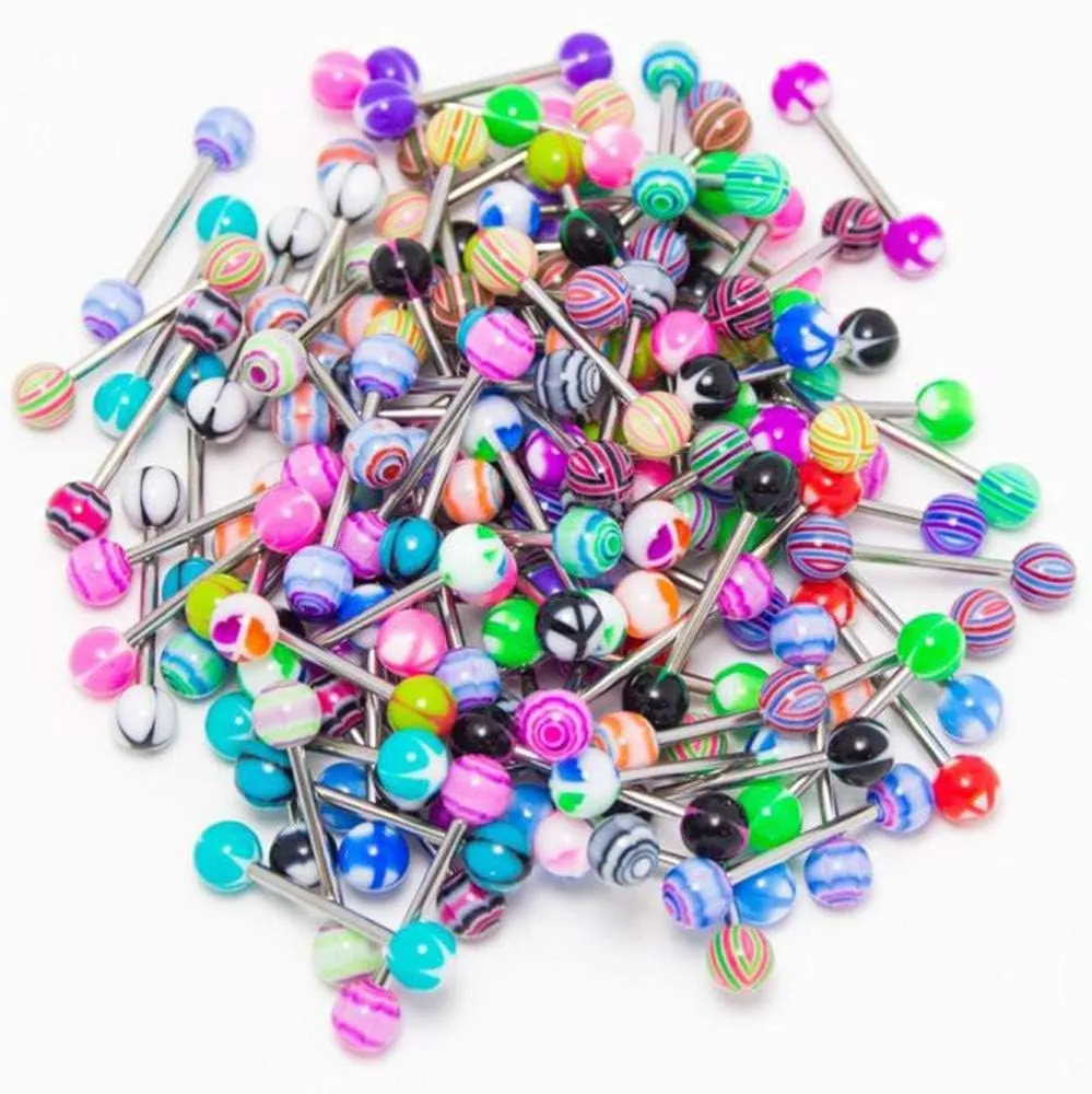 Anklet String Piercing Bars Tongue Steel Ball 50PCS Rings Cosmetic Colorful Stainless Barbell Navel (Random, One Size)