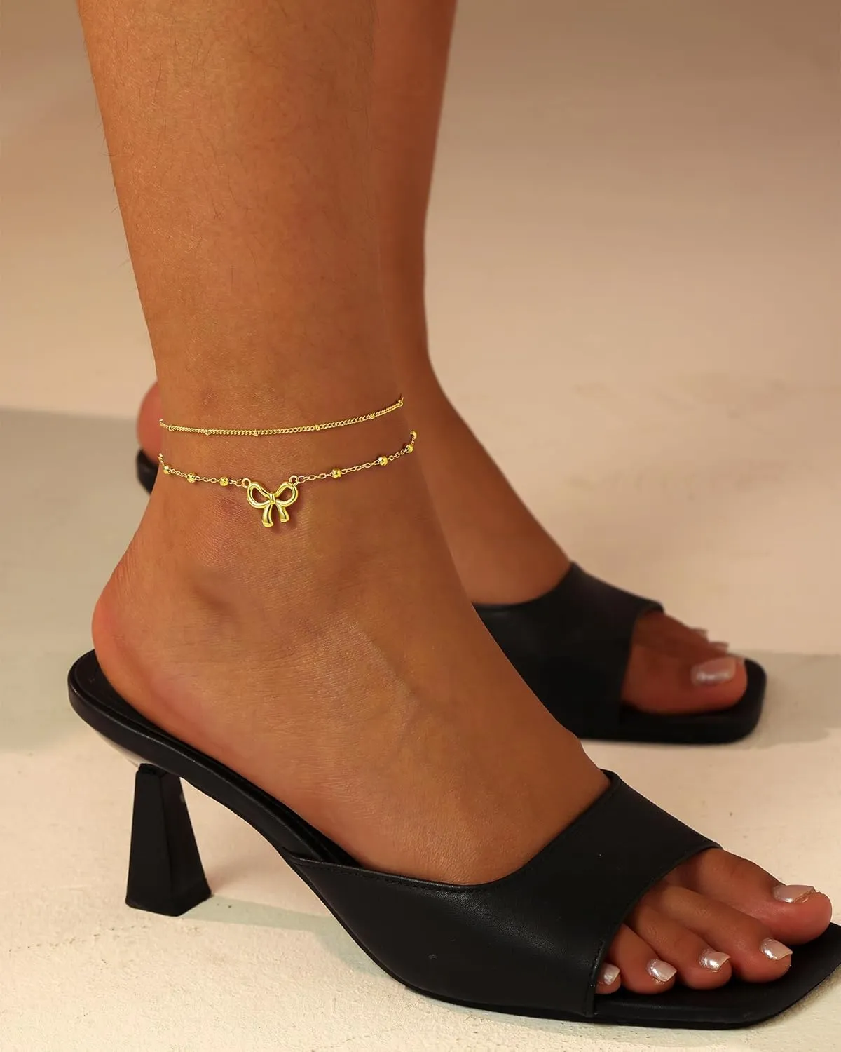 Anklets for Women 14k Gold Plated Bow Ankle Bracelets for Women Waterproof Dainty Cute Beach Knot Anklet Set Fashion Summer Foot Jewelry for Women