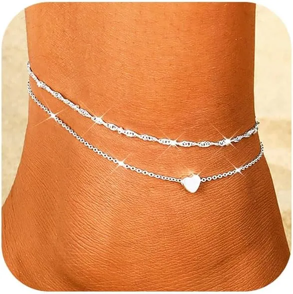 Anklets for Women 14K Gold/Silver Plated Adjustable Anklet Bracelets for Women Set Waterproof Layered Foot Ankle Bracelets Stack Non Tarnish Summer Beach Jewelry Gift for Her