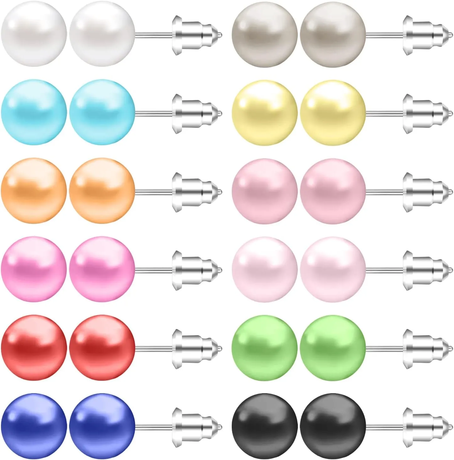 AoedeJ Colorful Pearl Stud Earrings - Small Pearl Earrings Set in Stainless Steel for Women
