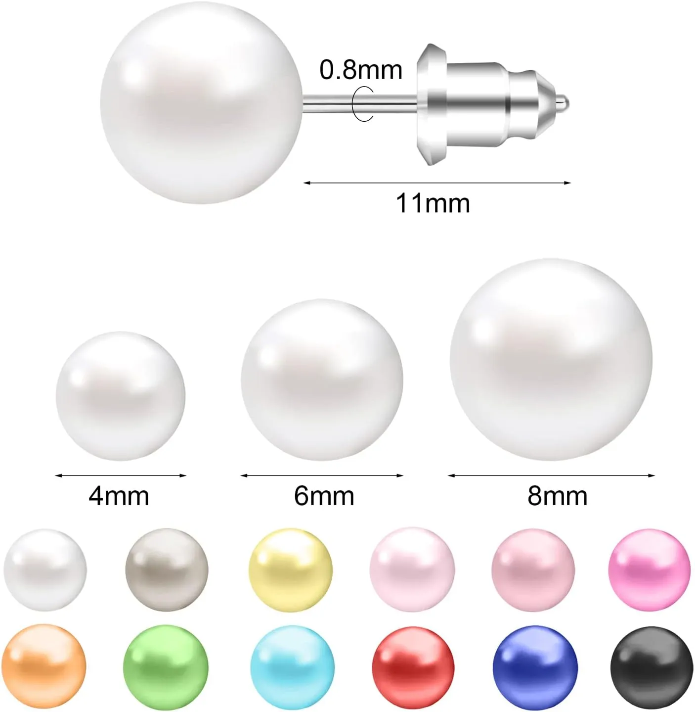 AoedeJ Colorful Pearl Stud Earrings - Small Pearl Earrings Set in Stainless Steel for Women