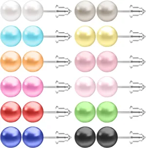 AoedeJ Colorful Pearl Stud Earrings - Small Pearl Earrings Set in Stainless Steel for Women