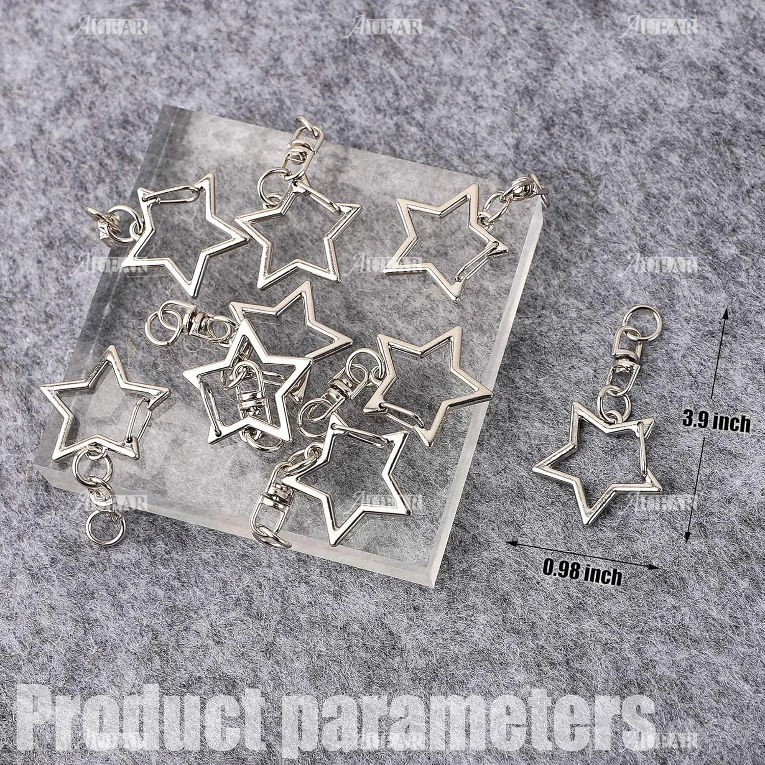 AUEAR, 60 Pack Silver Star Shaped Spring Snap Keychains Clip Metal Key Chains Pentagram Hanging