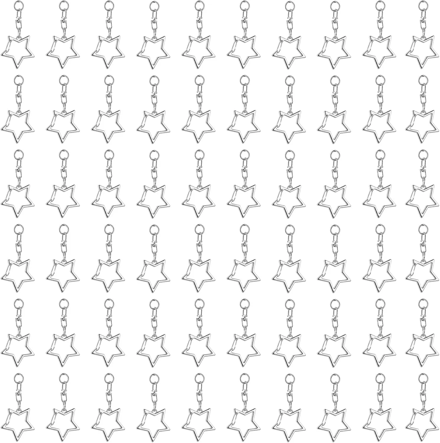 AUEAR, 60 Pack Silver Star Shaped Spring Snap Keychains Clip Metal Key Chains Pentagram Hanging