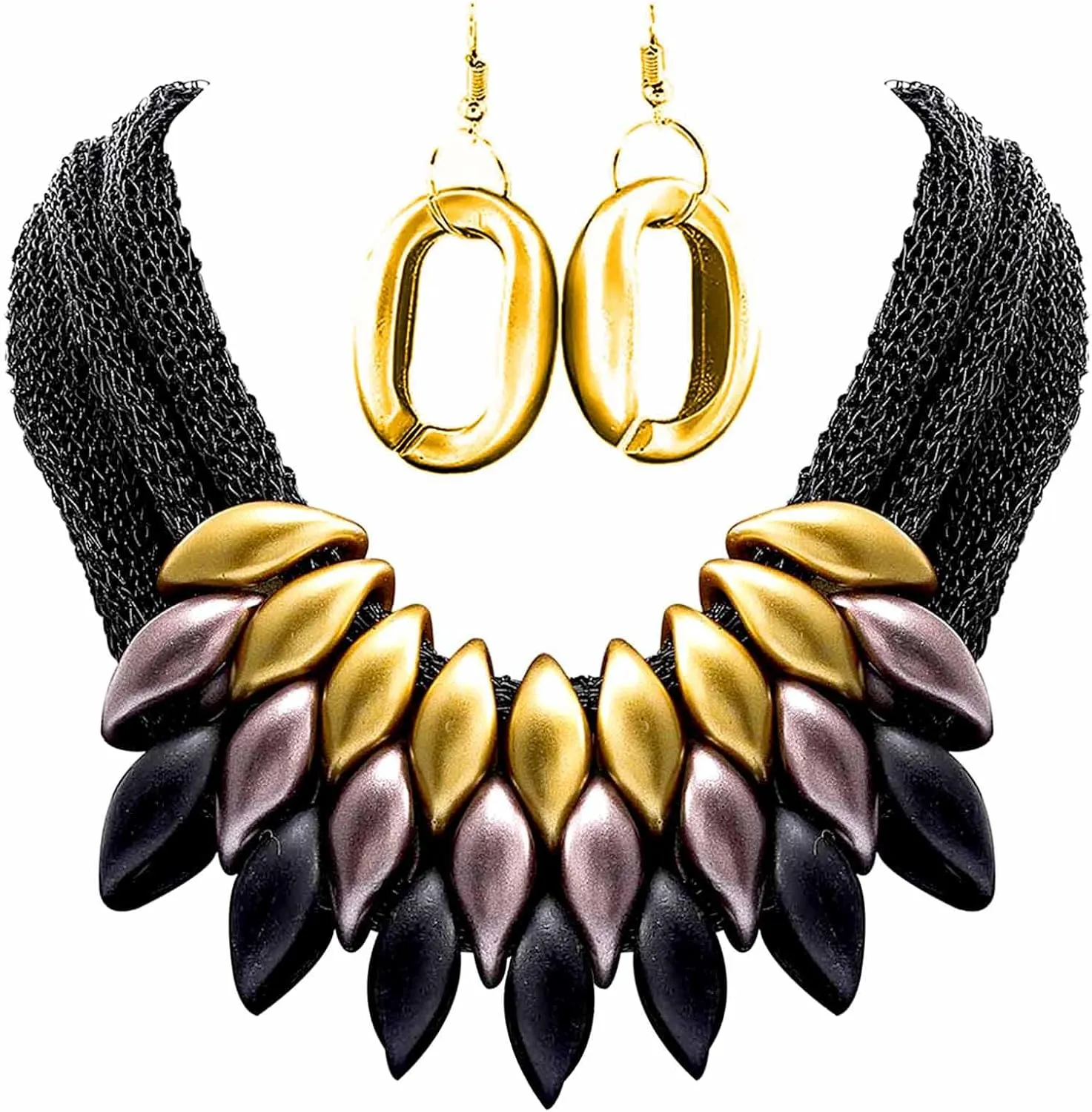 Barode African Bib Choker Necklaces Gold Statement Necklace Collar Chunky Choker National Tribal Necklace Jewelry for Women