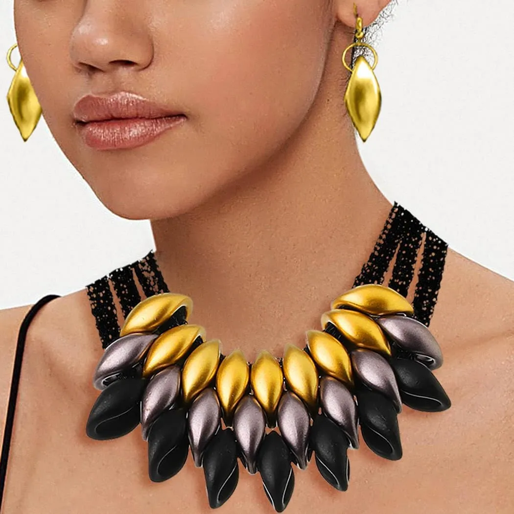 Barode African Bib Choker Necklaces Gold Statement Necklace Collar Chunky Choker National Tribal Necklace Jewelry for Women