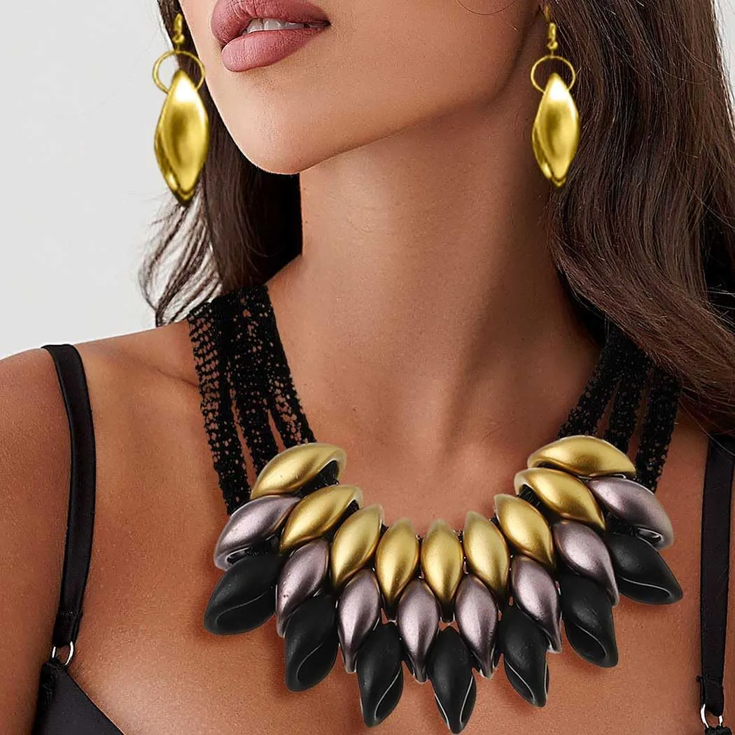 Barode African Bib Choker Necklaces Gold Statement Necklace Collar Chunky Choker National Tribal Necklace Jewelry for Women