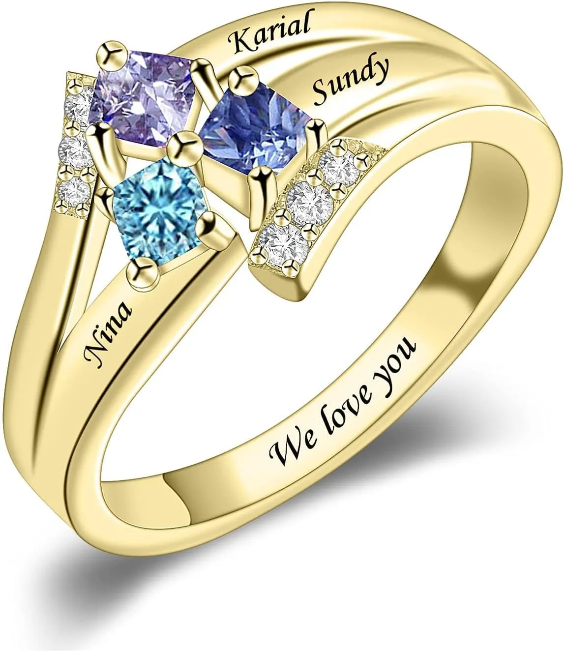 BAUMA AUTO Personalized Mothers Rings with 1/2/3/4/5/6 Simulated Birthstones Engraved Family Name Rings Engagement Promise Rings Mother's Day Rings for Mom Women