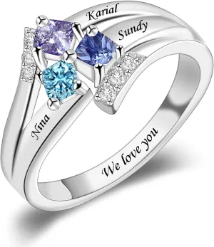 BAUMA AUTO Personalized Mothers Rings with 1/2/3/4/5/6 Simulated Birthstones Engraved Family Name Rings Engagement Promise Rings Mother's Day Rings for Mom Women
