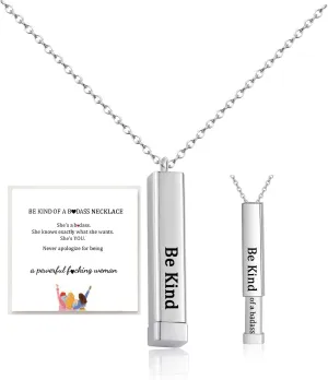Be Kind Of A B Necklaces For Women, To Best Friends Sorority Sisters Inspirational Square Tubes Pendant With Hidden Message Stainless Steel Band Friendship Gift Jewelry