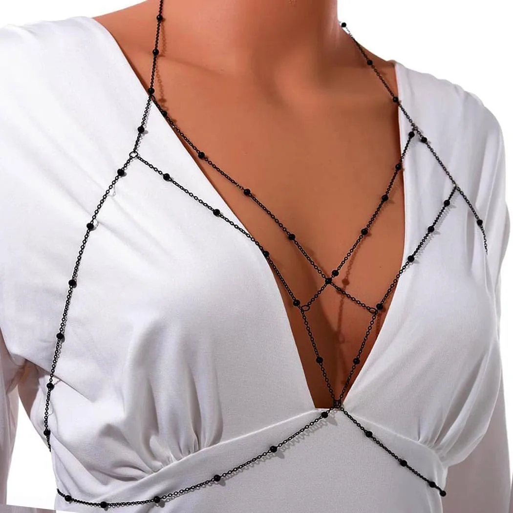 Bead Body Chains Layered Body Belly Chain Bra Bikini Chest Chain Nightclub Body Jewelry for Women