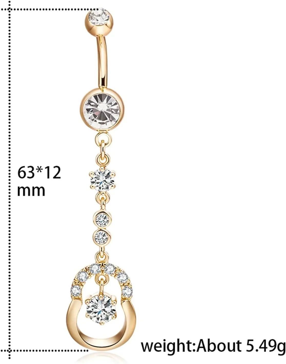 Belly Rings Dangling Single, Drop Navel Piercing Rings Surgical Steel Cubic Zirconia Simple Belly Rings for Women