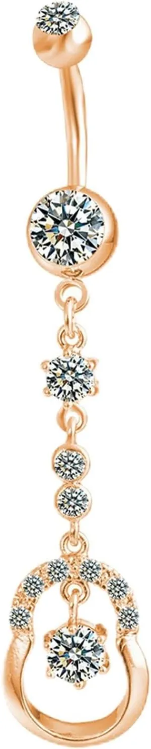 Belly Rings Dangling Single, Drop Navel Piercing Rings Surgical Steel Cubic Zirconia Simple Belly Rings for Women