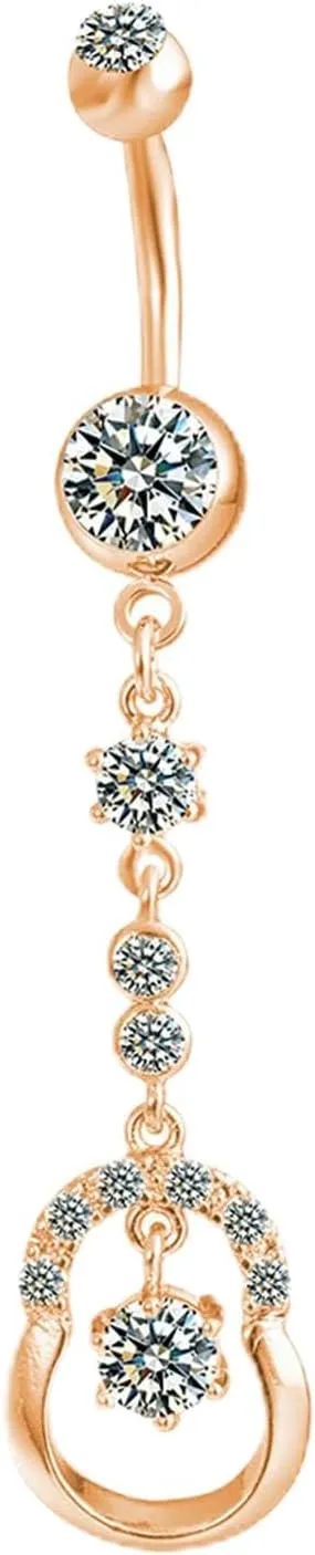 Belly Rings Dangling Single, Drop Navel Piercing Rings Surgical Steel Cubic Zirconia Simple Belly Rings for Women
