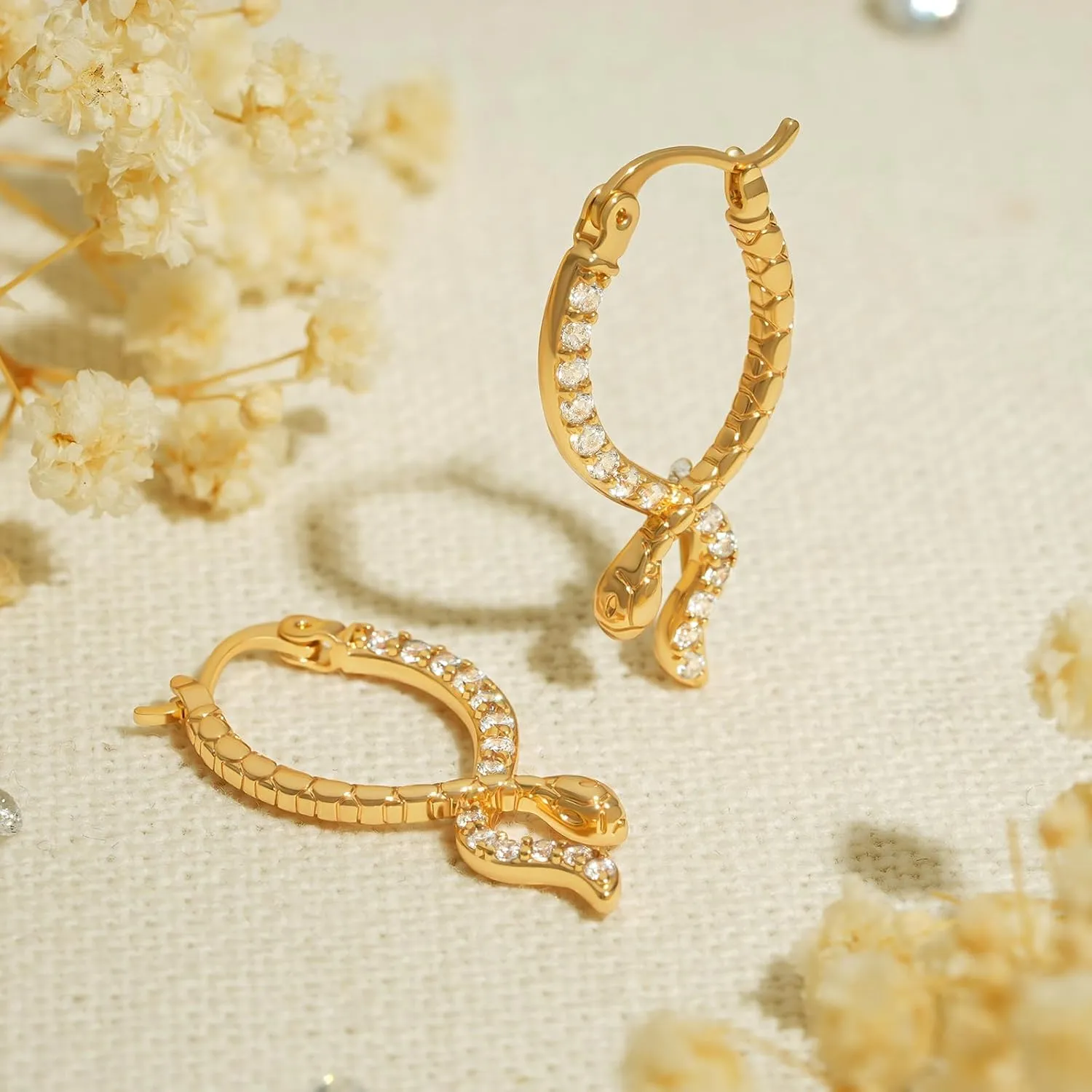 BENEIGE Women Hoop Huggie Earrings 14K Gold Plated Cubic Zirconia Earrings Simple Boho Earrings Handmade Hypoallergenic Jewelry Gifts