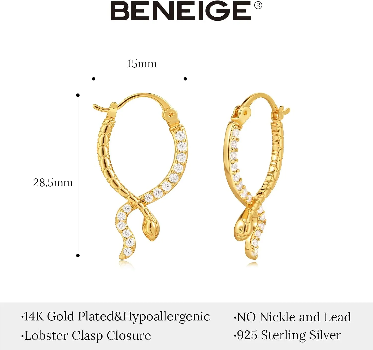 BENEIGE Women Hoop Huggie Earrings 14K Gold Plated Cubic Zirconia Earrings Simple Boho Earrings Handmade Hypoallergenic Jewelry Gifts
