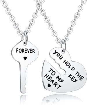 BESPMOSP Set of 2 You Hold The Key To My Heart Forever Matching Pendant Necklace
