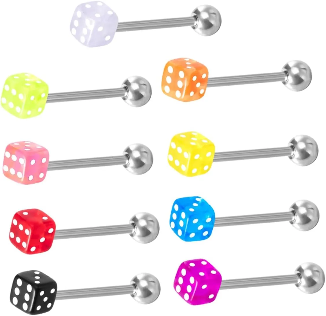 BESPORTBLE 9pcs Dice Shaped Tongue Rings Pill Tongue Piercings Acrylic Jewelry Studs for Parties