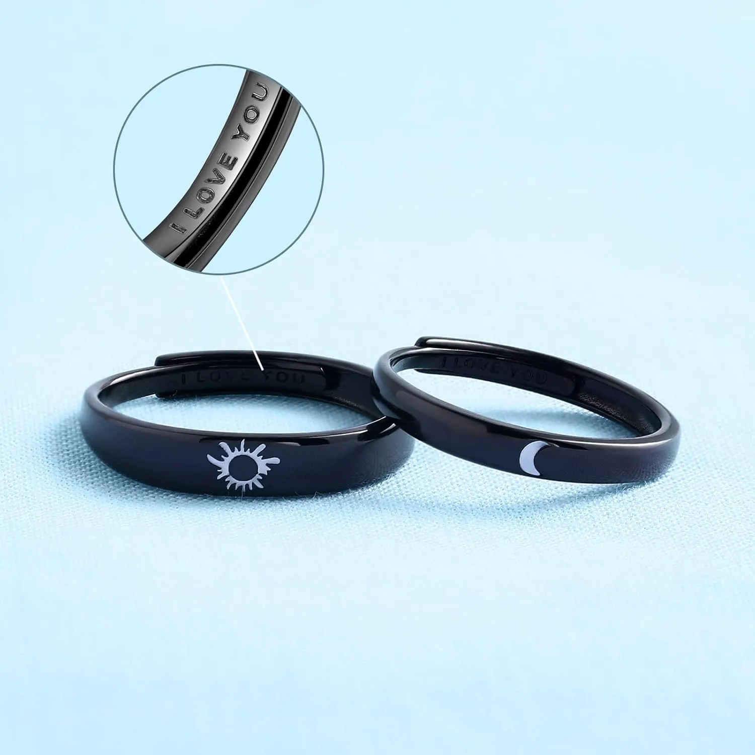Beydodo 925 Silver Rings Custom Adjustable Sun and Moon Matching Rings Engraved I Love You Couples Rings Wedding