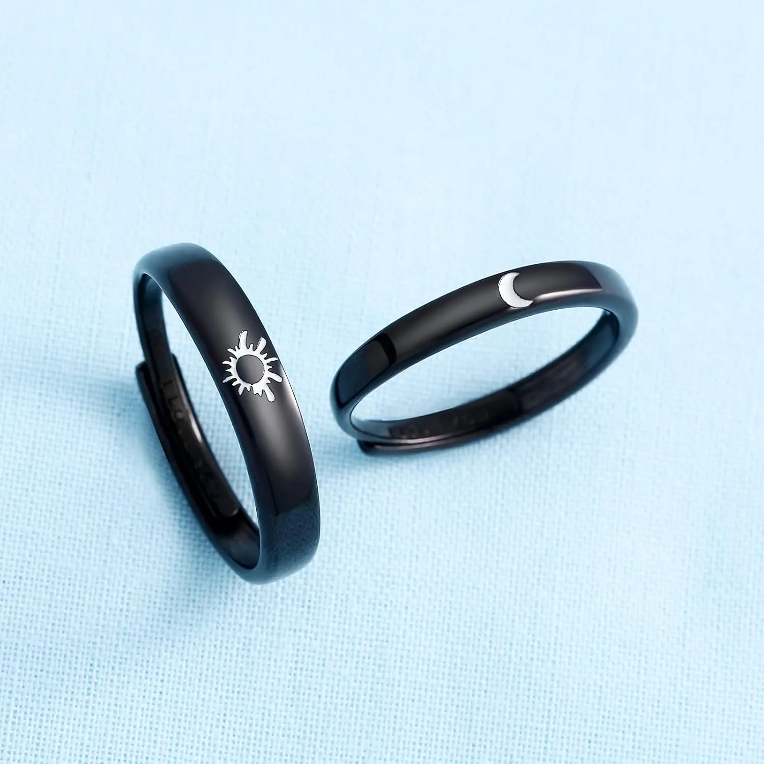 Beydodo 925 Silver Rings Custom Adjustable Sun and Moon Matching Rings Engraved I Love You Couples Rings Wedding