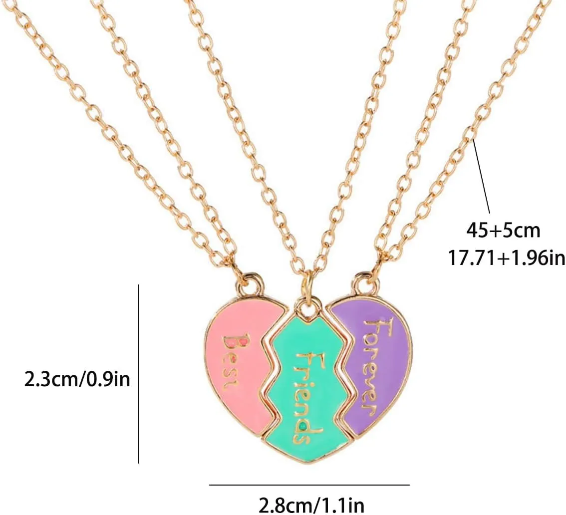 BFF Necklace for 3 Best Friend Pendant Necklace Heart Broken Stitching Necklace 3 Way Friendship Matching Necklace for Women Friendship Necklace Jewelry