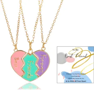 BFF Necklace for 3 Best Friend Pendant Necklace Heart Broken Stitching Necklace 3 Way Friendship Matching Necklace for Women Friendship Necklace Jewelry