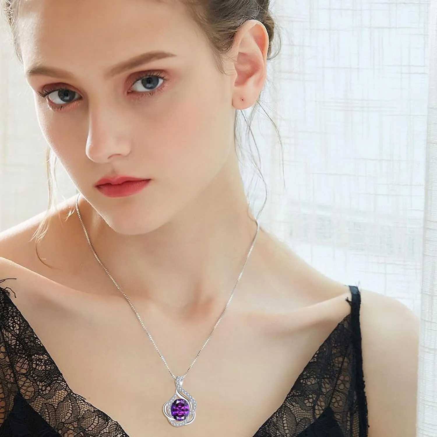 Birthstone Necklace for Women 925 Sterling Silver Pendant Necklaces Oval Cut Cubic Zirconia Necklace Fine Jewelry