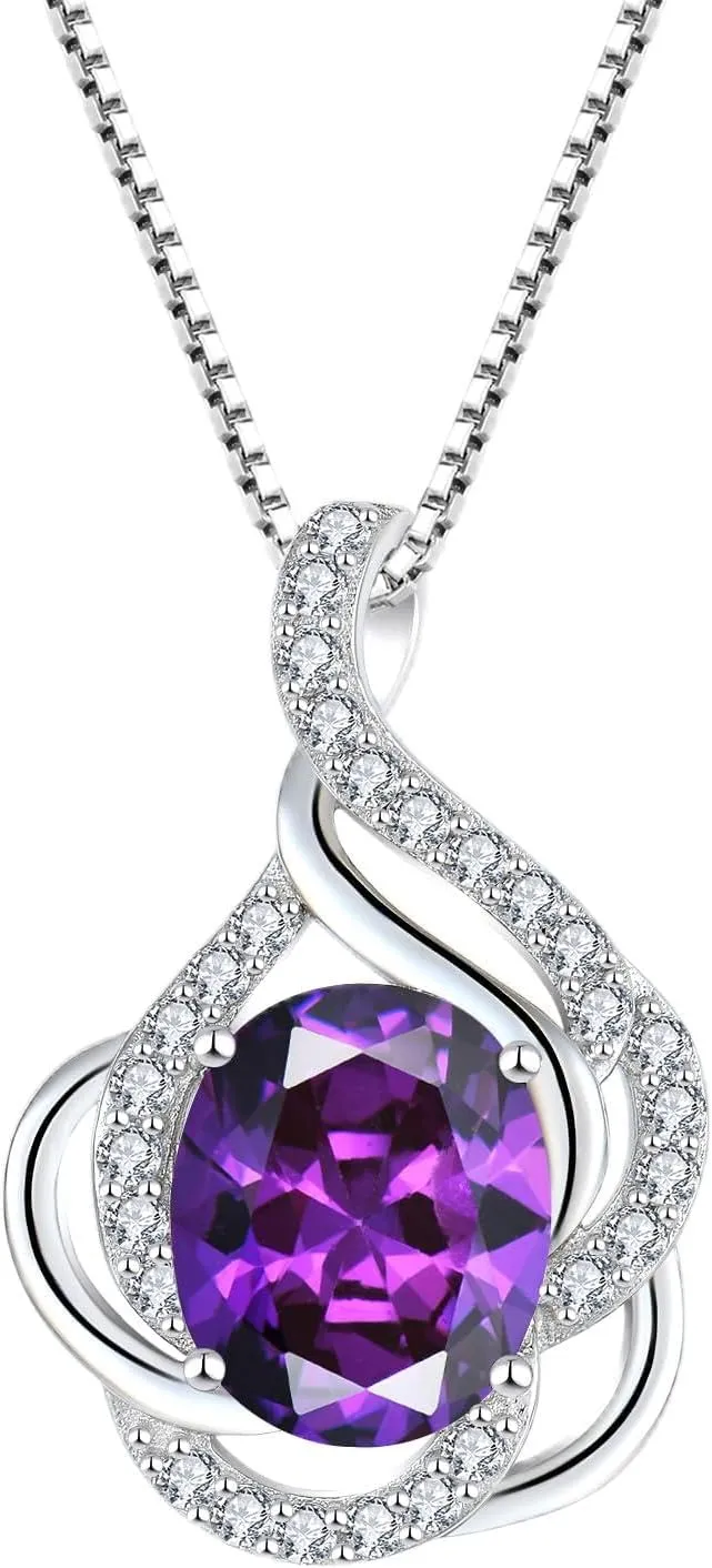Birthstone Necklace for Women 925 Sterling Silver Pendant Necklaces Oval Cut Cubic Zirconia Necklace Fine Jewelry