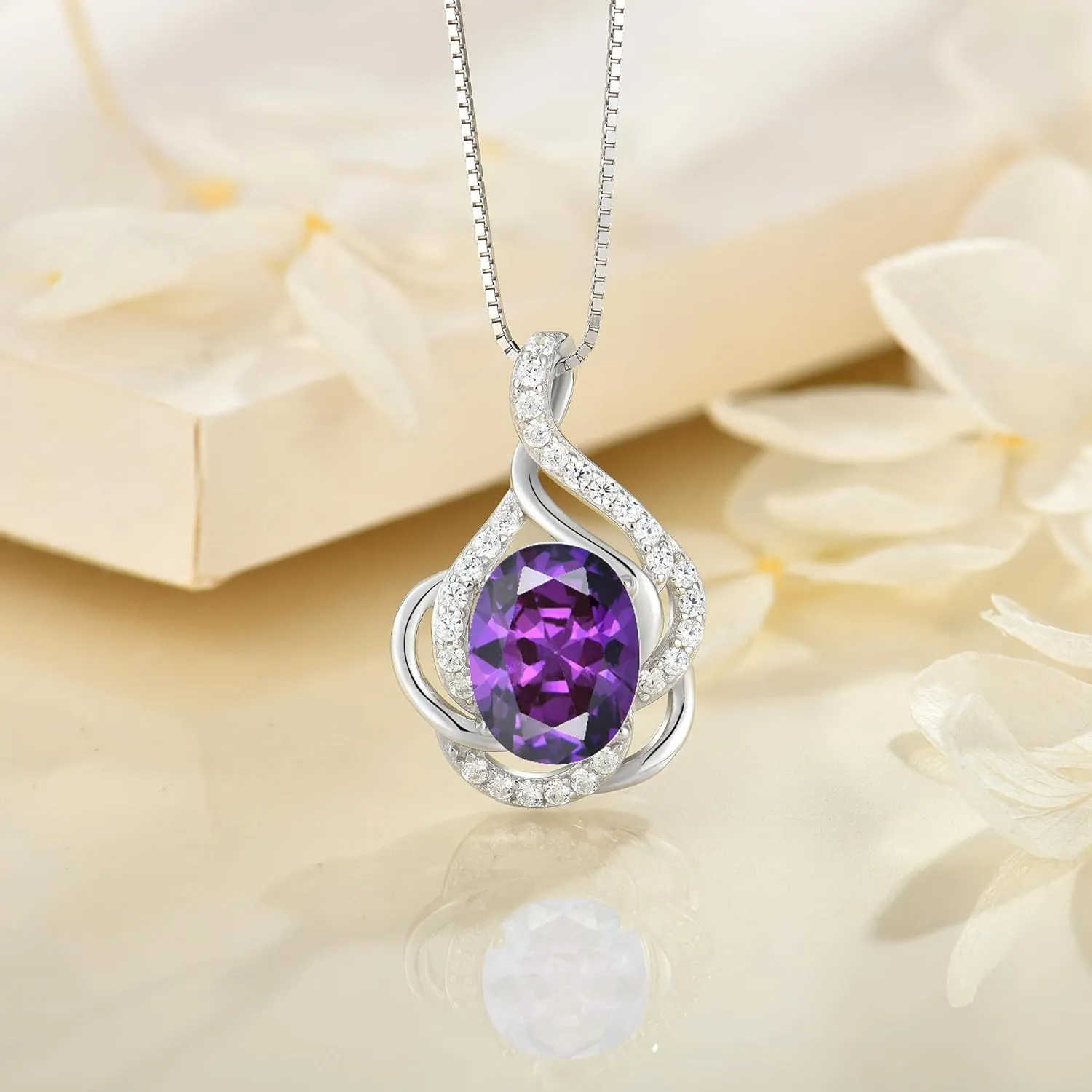 Birthstone Necklace for Women 925 Sterling Silver Pendant Necklaces Oval Cut Cubic Zirconia Necklace Fine Jewelry