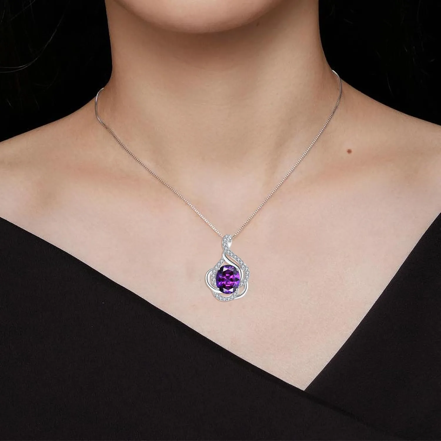 Birthstone Necklace for Women 925 Sterling Silver Pendant Necklaces Oval Cut Cubic Zirconia Necklace Fine Jewelry