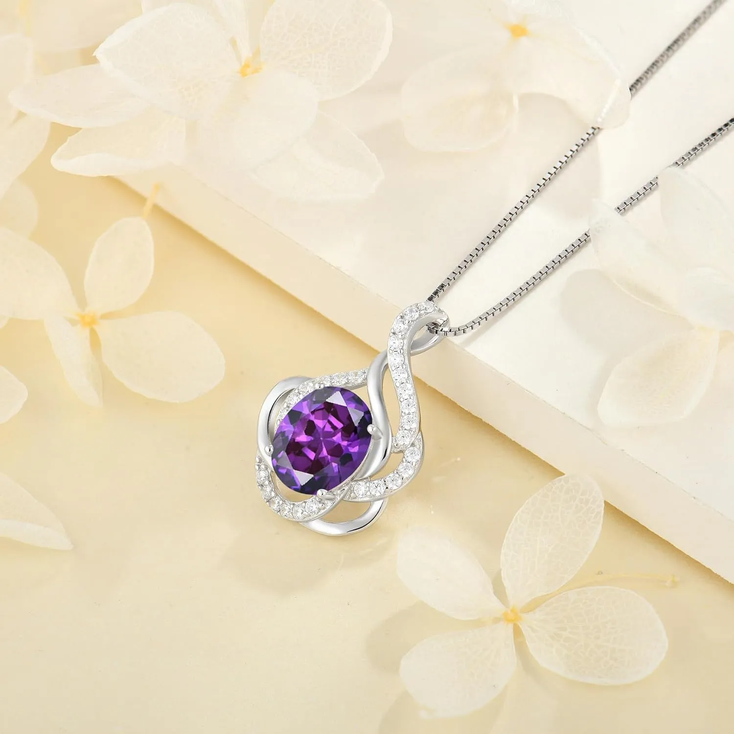 Birthstone Necklace for Women 925 Sterling Silver Pendant Necklaces Oval Cut Cubic Zirconia Necklace Fine Jewelry