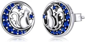 BISAER 925 Sterling Silver Stud Earrings Hypoallergenic Cute Animal Butterfly Cat Paw Flower Fairy Mermaid Earrings for Women Jewelry