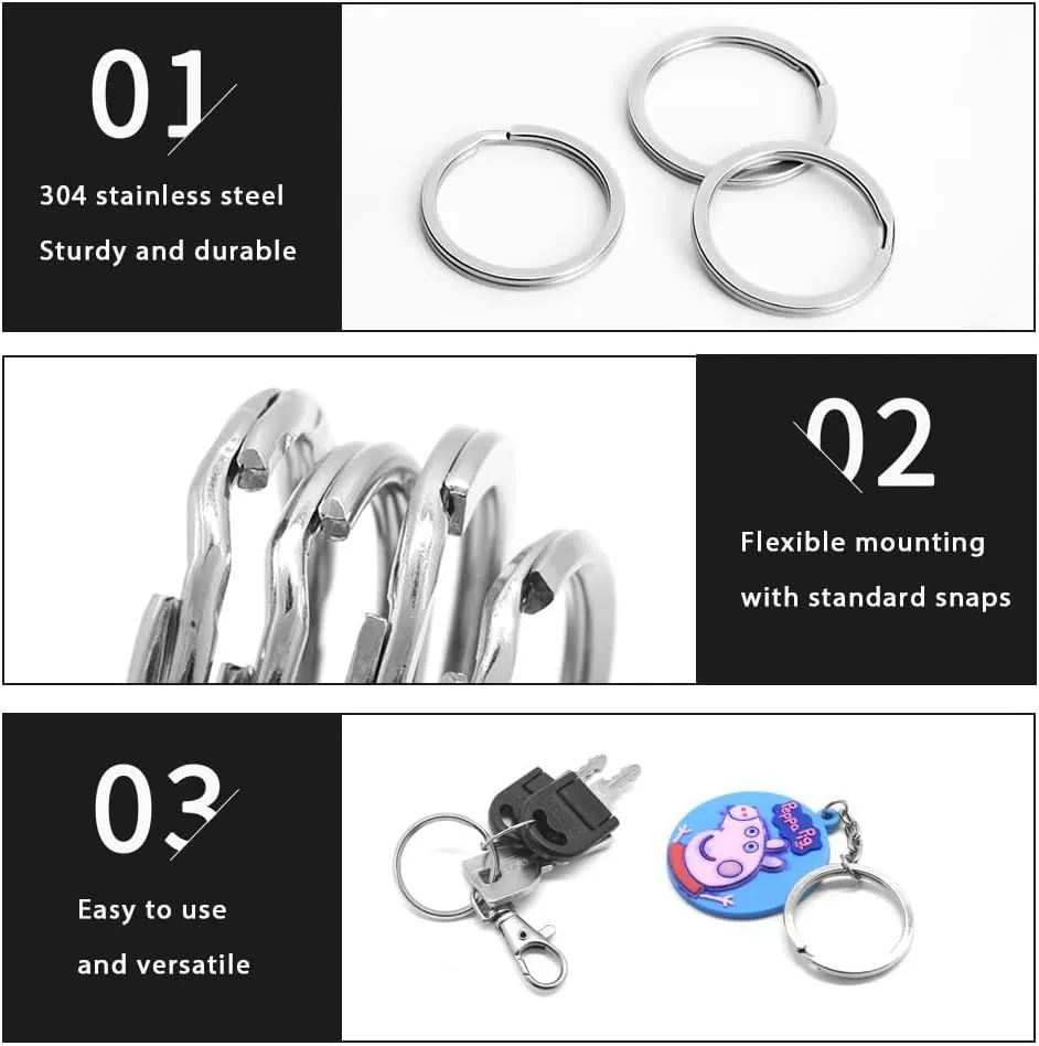 BiyrlyStainless Steel Keyrings,Round Key Rings for Flat Keychains For Home Car Office Keys Attachment