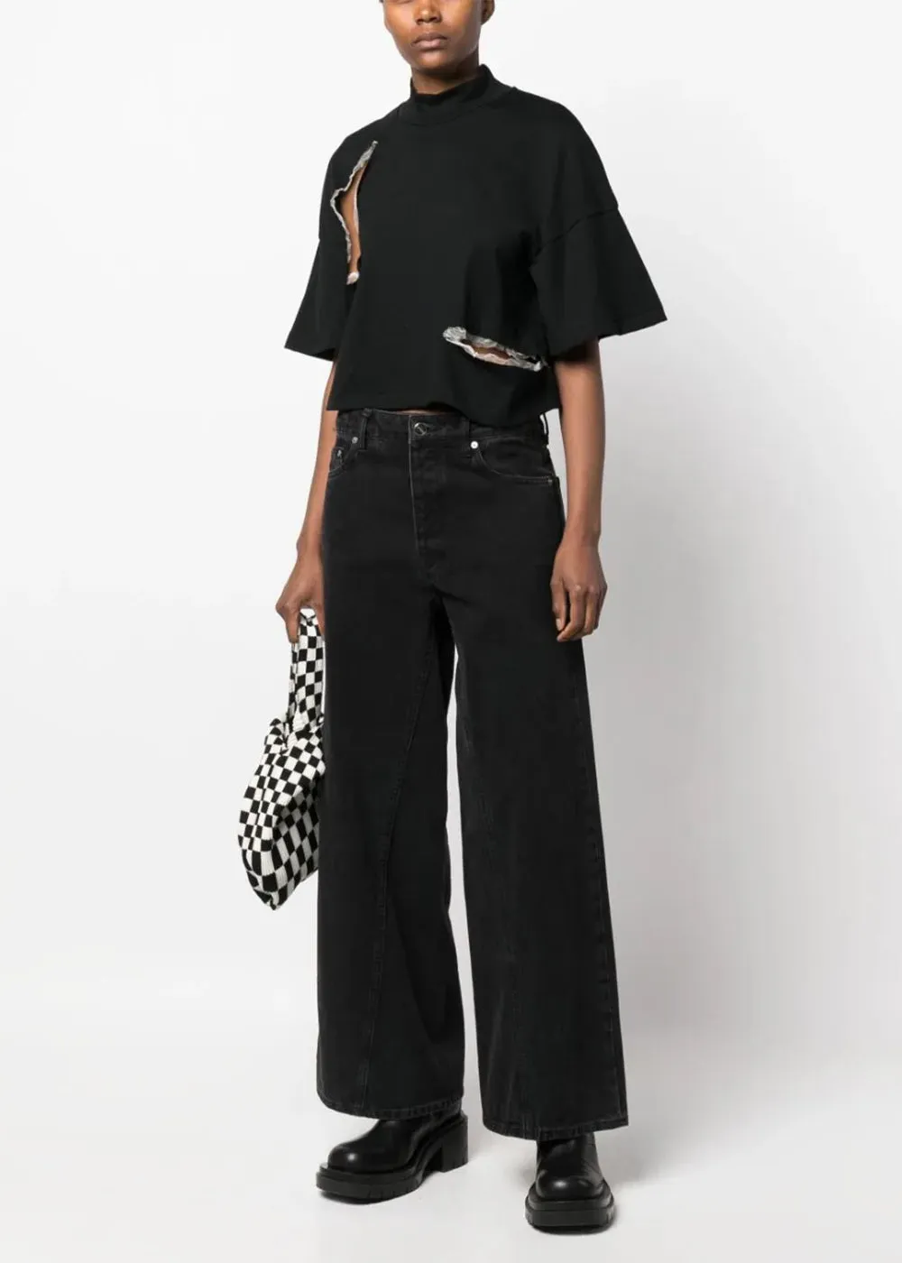Black Cut-Out Cropped T-Shirt